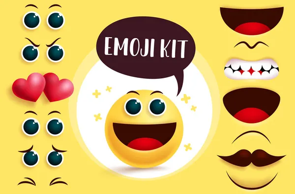 Emoji Smiley Κιτ Δημιουργίας Διανυσμάτων Smileys Emoji Επεξεργάσιμο Χαριτωμένο Κίτρινο — Διανυσματικό Αρχείο
