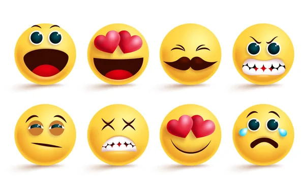 Ensemble Vecteurs Emoji Smileys Émojis Visage Jaune Souriant Émoticônes Avec — Image vectorielle