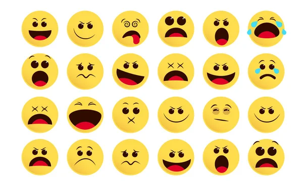 Emoticon Smajlík Ikona Vektor Nastaven Smajlík Emoji Plochý Emotikon Různých — Stockový vektor