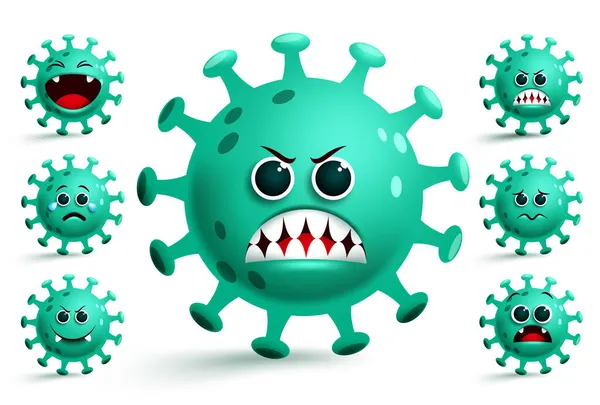 Coronavirus Emojis Vector Set Covid Corona Virus Smiley Emojis Emoticons — Stock Vector