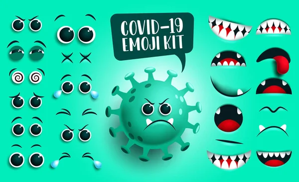Covid19 Σύνολο Διανυσμάτων Κιτ Emoji Green Corona Virus Covid19 Smiley — Διανυσματικό Αρχείο