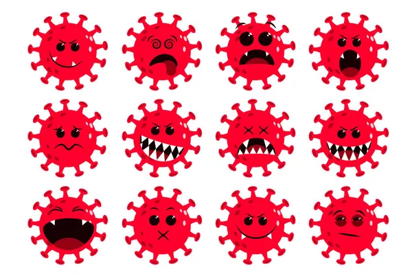 Corona Virus Red Emoji Vector Set Ncov Covid19 Coronavirus Flat — Stock Vector