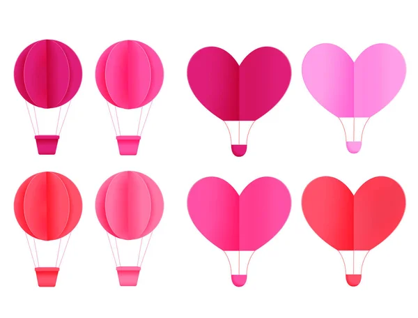 Paper Cut Hot Air Balloon Valentine Vector Set Colorful Hot — Stock Vector