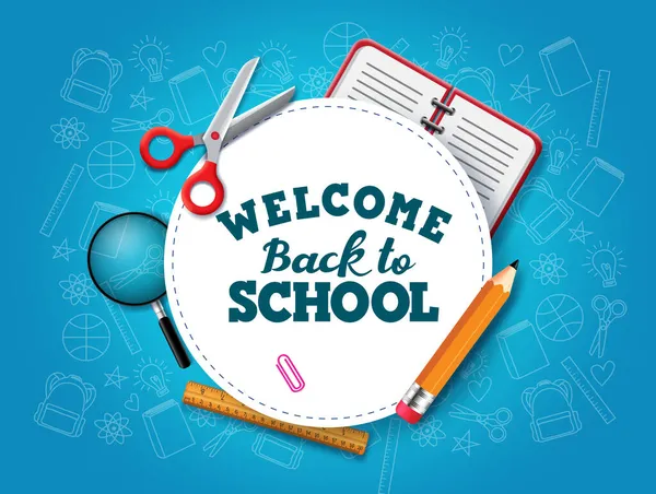 Back School Vector Banner Template Welcome Back School Text White — Stock Vector