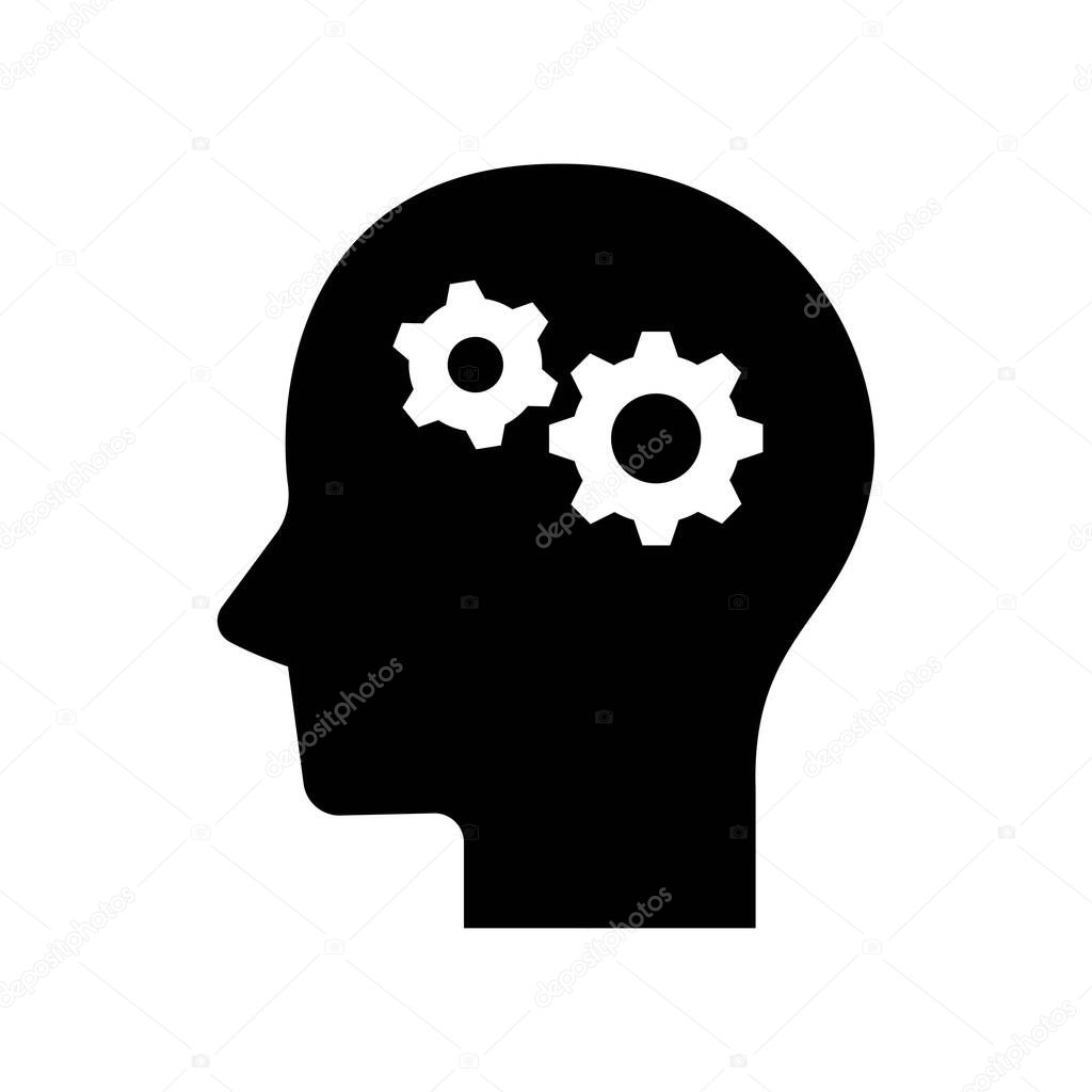 head icon with gear isolated on white background