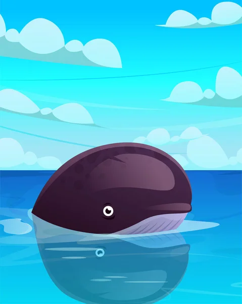 Ilustração Uma Baleia Mar Céu Azul — Vetor de Stock