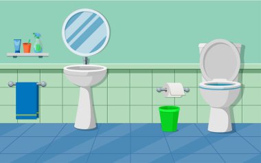 Tuvalet, lavabo ve aynalı Ilustrasi Banyosu