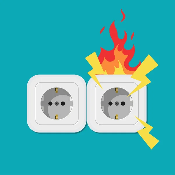 Burnt Socket Fire Overload Electrical Safety Concept Vector Illustration Flat — Vettoriale Stock