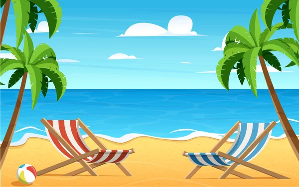 Empty Beautiful Beach Cozy Beach Chairs Summer Background — 图库矢量图片