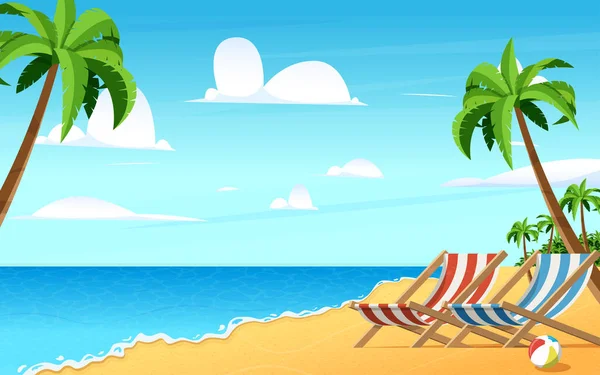 Красивый Пляж Уютные Пляжные Стулья Летний Фон — стоковый вектор