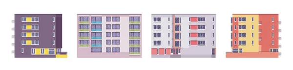 Conjunto de propiedades de apartamentos de varios pisos, proyecto de vivienda de residencia contemporánea — Vector de stock