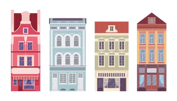 Adosado conjunto, fachadas de apartamentos en una fila — Archivo Imágenes Vectoriales