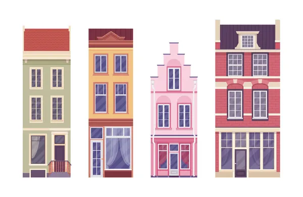 Herenhuis set, hoge smalle huizen in stad of stad — Stockvector