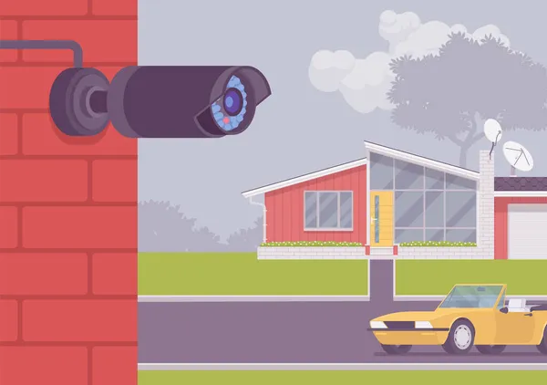 Уличная стена, наружная пулевая камера, система видеонаблюдения — стоковый вектор