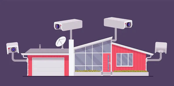 Protección excesiva de la casa, blindaje con cámaras — Vector de stock