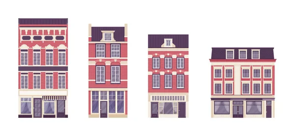 Conjunto de casas adosadas, edificios independientes, alojamientos clásicos para vivir en la ciudad — Vector de stock