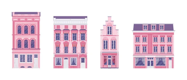 Reihenhauskulisse, Einfamilienhäuser, aufwändige Ornamente, klassische Stadtfassade — Stockvektor