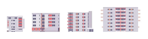 Multi apartment detached buildings set, housing blocks, urban-cityscape — Stock Vector