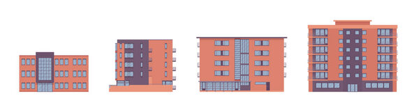 Modern apartment detached buildings set, architecture urbanscape
