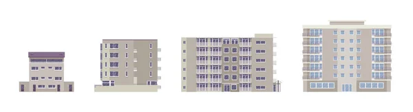 Conjunto de edificios independientes de apartamentos múltiples, bloques de viviendas, paisaje urbano — Vector de stock