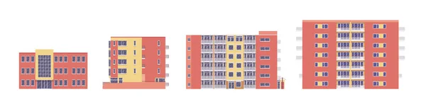 Residential detached building set, towering apartment blocks facade — 图库矢量图片