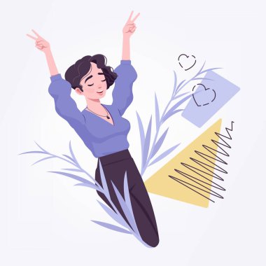 Ofis kızı, genç sekreter ya da iş kadını sevinçten zıplıyor