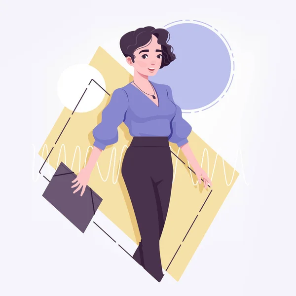 Oficina chica, joven secretaria o mujer de negocios caminando con archivo de documentos — Vector de stock