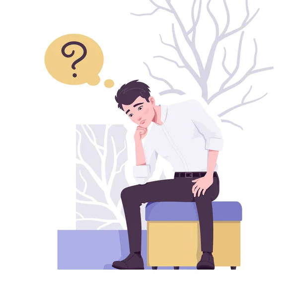 Office boy, jonge business assistant, zakenman zit pensive — Stockvector