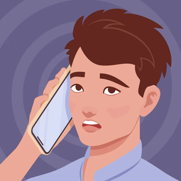 Jonge knappe man, zakenman gezicht portret, jongen praten per telefoon — Stockvector