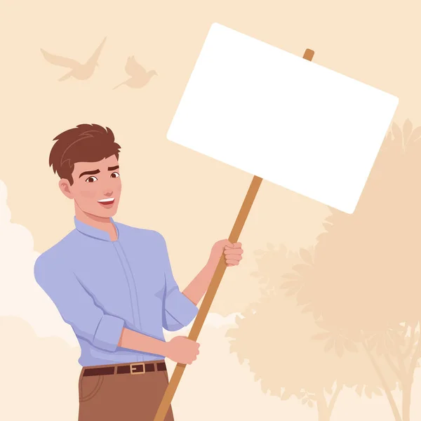 Jeune homme d'affaires beau tenant l'espace de copie vide bâton bannière — Image vectorielle