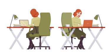 Kızıl saçlı sekreter, masabaşında çalışan kızıl saçlı iş kadını.