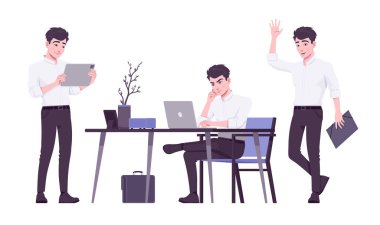 Ofis çalışanı seti, genç iş adamı, erkek çalışan.