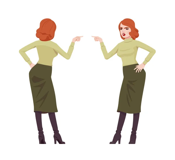 Červené vlasy sekretářka žena, atraktivní zrzavé obchodní dáma mluví — Stockový vektor