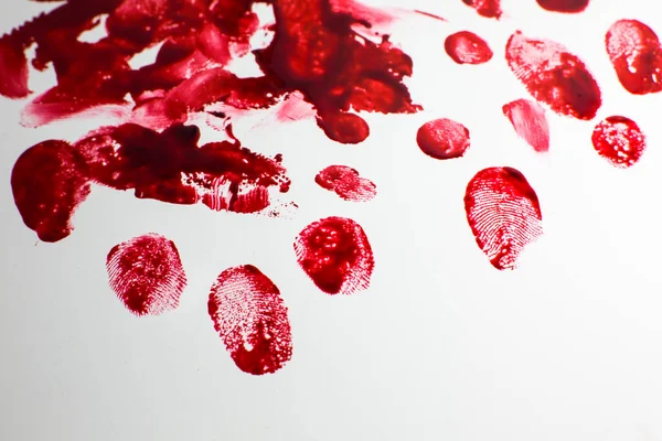 Red Bloody Fingerprints White Background Horror Crime Scene Concept Halloween — Stock Photo, Image