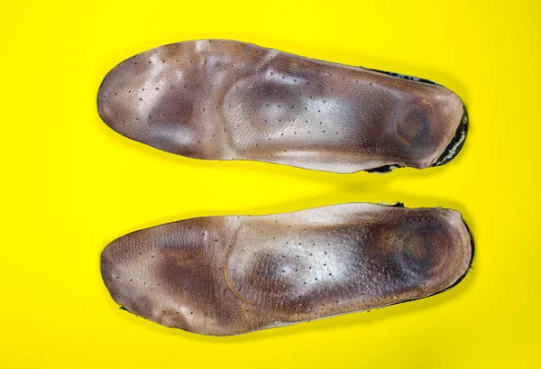 Two Old Shabby Inner Dirty Insoles Shoes Worn Out Things — 스톡 사진