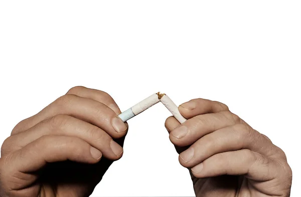 Fehér Háttérrel Töri Össze Cigarettát Hagyd Abba Dohányzást Visszautasítani Rossz — Stock Fotó