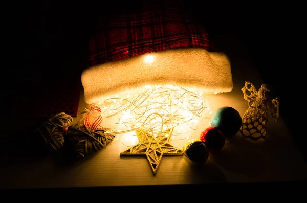 Різдвяні Вогні Гірлянди Новорічний Святковий Фон Подарунки Подарунки Листівки Зимові — стокове фото