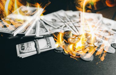 Dolarlar yanıyor. Zengin para. Enflasyon oranları. Fiyat artışı Açgözlü yozlaşma kavramı. Rüşvet fikri.