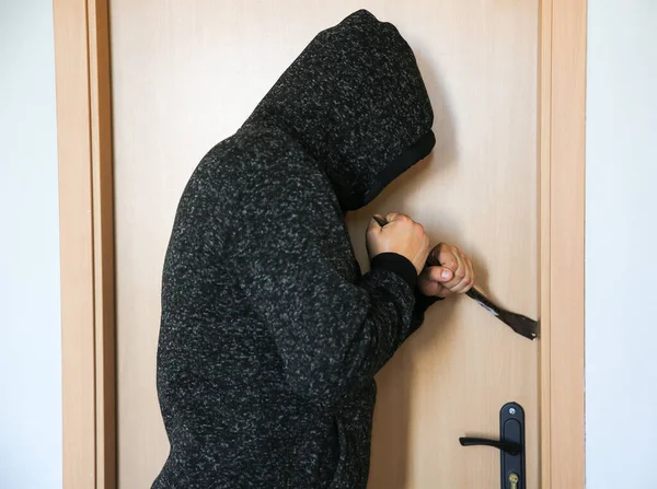 Criminal Crowbar Doors Robber Breaking House — Stock Photo, Image