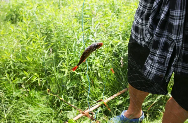 Man Fishing Net Hands Illegal Poacher — Fotografia de Stock