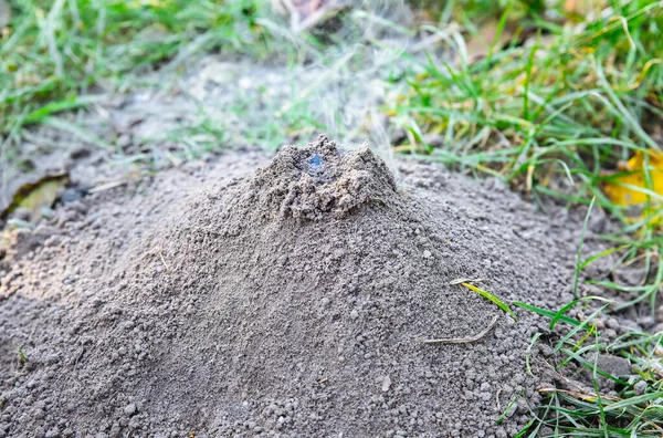 Small Burning Volcano Smoke Pile Ground Nature Outdoors — Zdjęcie stockowe