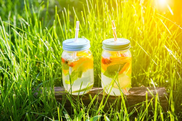 Frische Limonade Glas Mit Strohhalmen Hipster Sommergetränke Umweltfreundlich Der Natur — Stockfoto