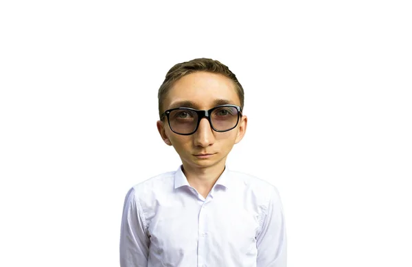 Office Worker Big Head Comical Caricature Photo Isolated White Background — Stock fotografie