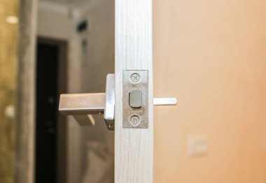 Installing the doors handle. Repair works. Maintenance in the apartment.