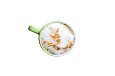 Coffee cup isolated on white background. Cappuccino with foam.