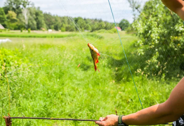 Man Fishing Net Hands Illegal Poacher — Stockfoto