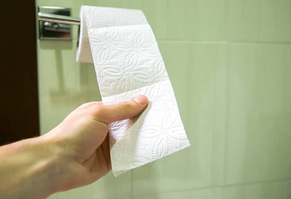 Man Holding Toilet Paper His Hand — Stock Photo, Image