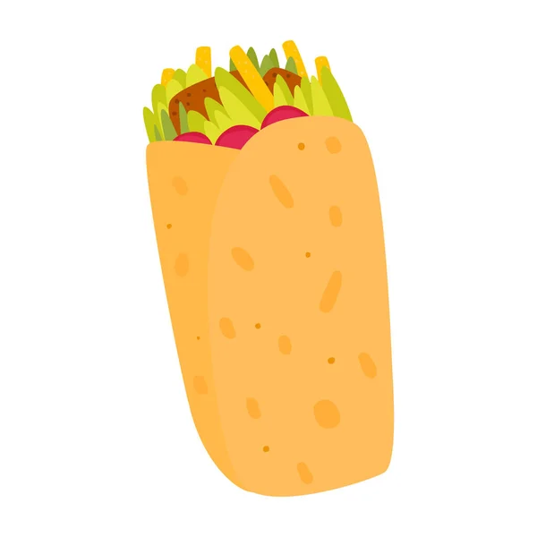 Sanduíche Desenhos Animados Com Shawarma Comida Rua Tradicional Burritos Tacos —  Vetores de Stock