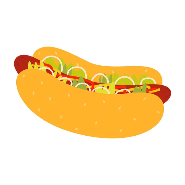 Vector Illustration Cartoon Hot Dog Traditional Street Food Flat Design — Stock Vector
