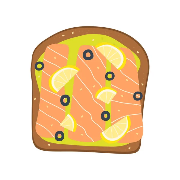 Desenho Animado Vetorial Plano Ilustração Sanduíche Pão Com Peixe Vermelho — Vetor de Stock